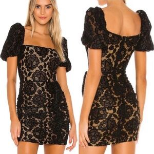 Majorelle Black Lace Puff Sleeve Mini Dress Size Large